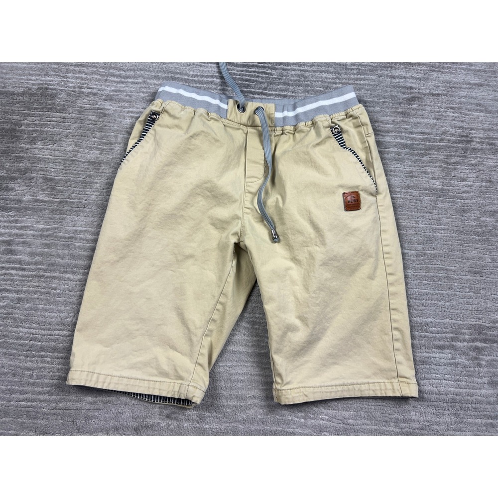 News Chino Shorts Mens S Tan Khaki Elastic Waist Striped Trim Casual Cotton